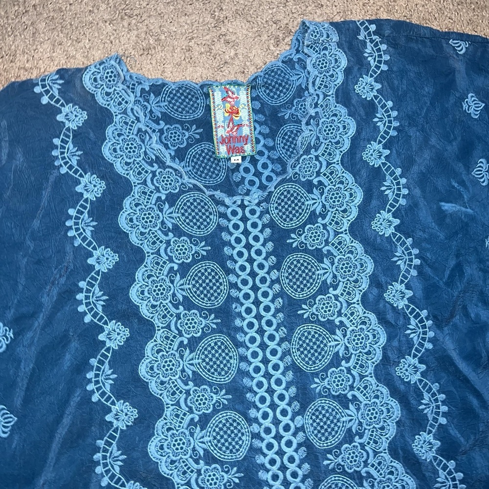 Johnny Was Analuisa Embroidered Tunic Womens M Teal Blue